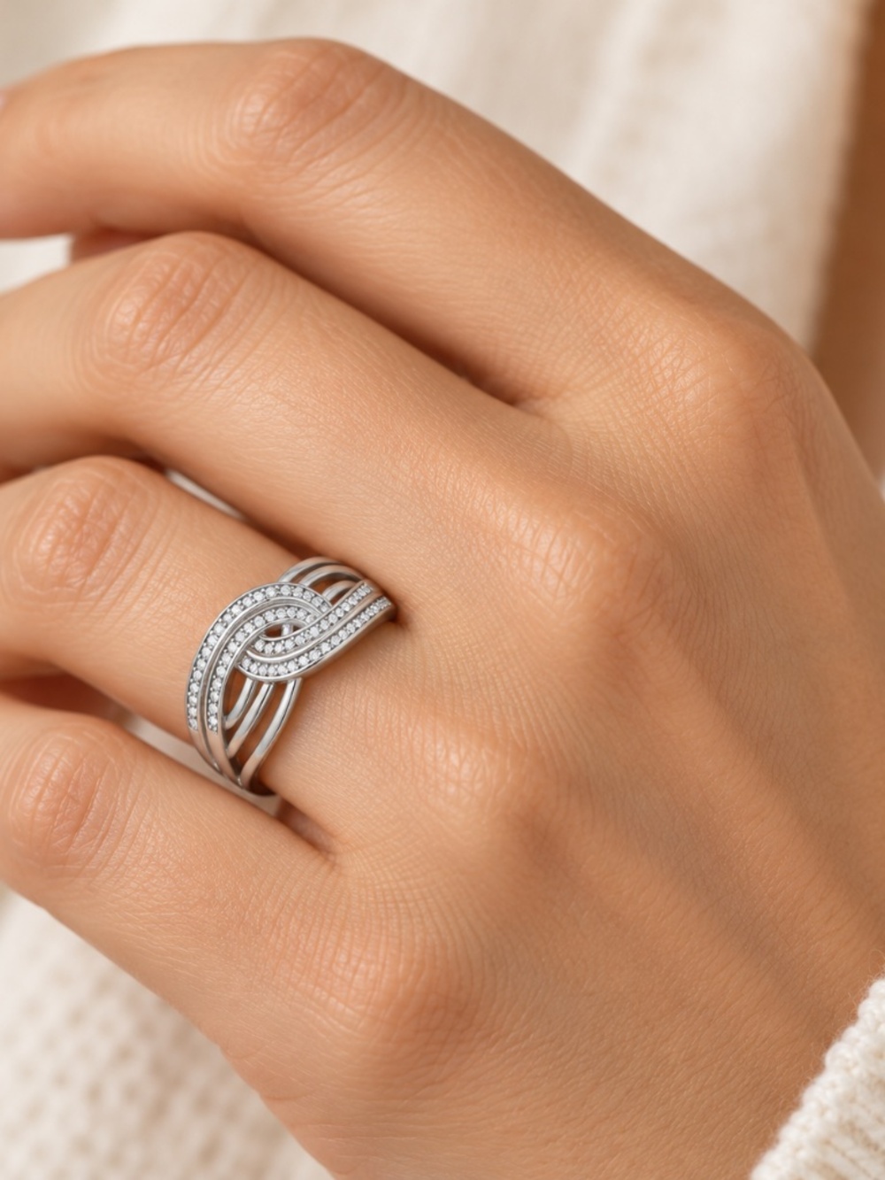925 Sterling Silver Interwoven CZ Statement Ring